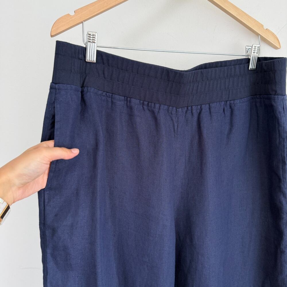 Soft Surroundings Aliso Pants Womens XL Navy 100% Linen Wide Leg Elastic Waist - Picture 4 of 11